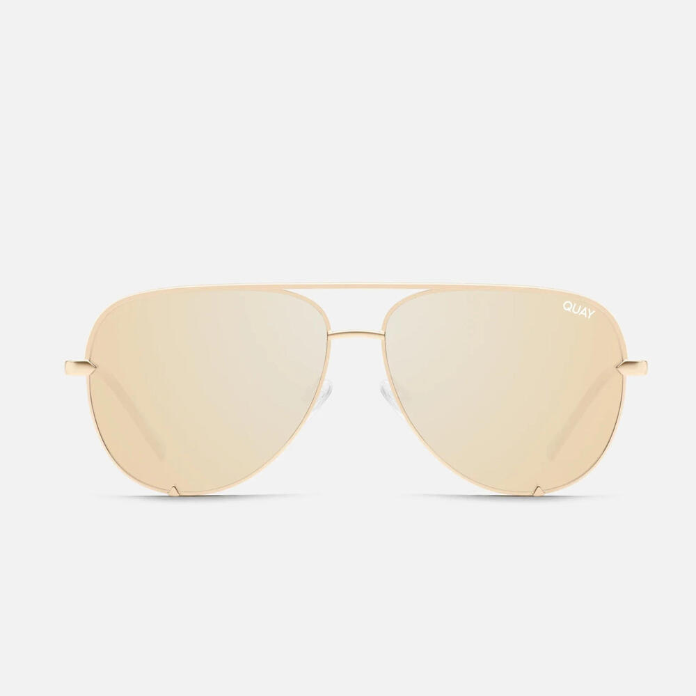 Quay High Key Mini Polarized Classic Aviator Sunglasses Gold Wire Frame